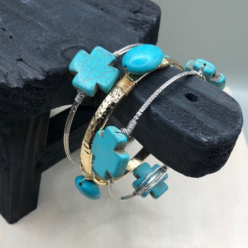 Curated bundle turquoise stone look bangle bracelets boho style
